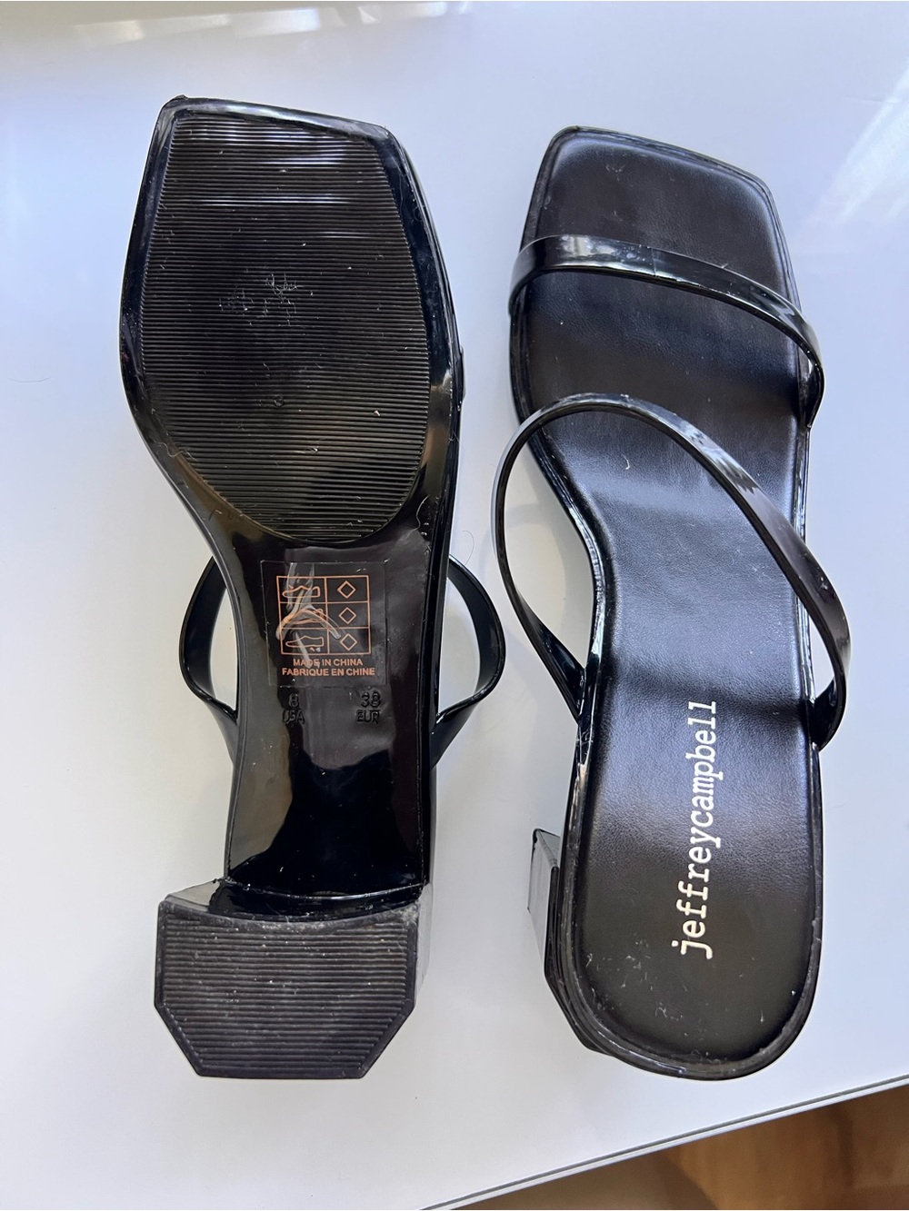 Jeffrey Campbell Black Patent Two-Strap Block Heel Sandals - Picture 3 of 3